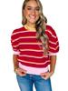 Women's Casual Striped Patchwork Short Sleeve Round Neck Sweater