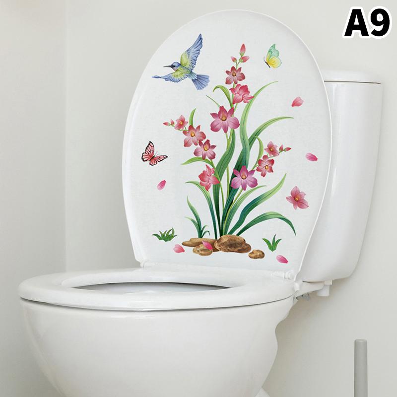 1Pcs Flower Floral Toilet Stickers Green Plant Leaves Wall Stickers Decoration Waterproof Self-Adhesive Decals Bathroom Sticker