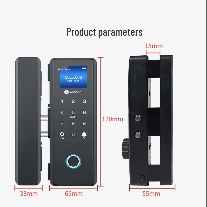 Realand ZD208Y Smart Fingerprint Glass Door Lock CN plug (adapter included)