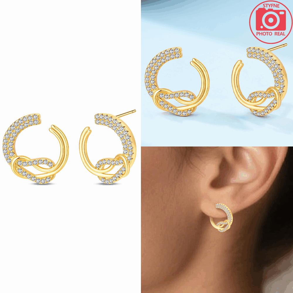 

Gold Moon Knot Earrings 925 Silver Shiny Zirconia Delicate Stud Earrings for Women Daily Wear Anniversary Gift Jewelry