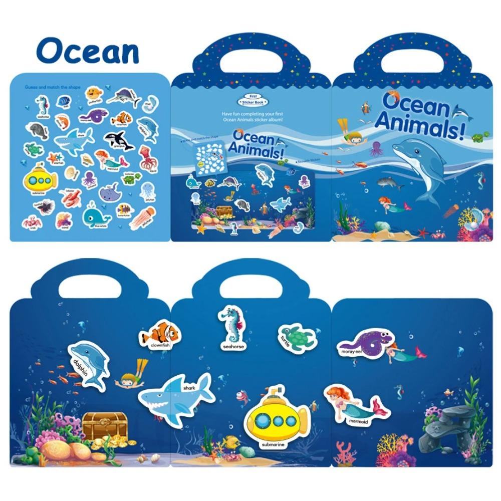 Kids Reusable Sticker Book Multiple Scenarios Cartoon DIY Puzzle Educational Cognition Learning Toys for Child Age 2-4 Gift
