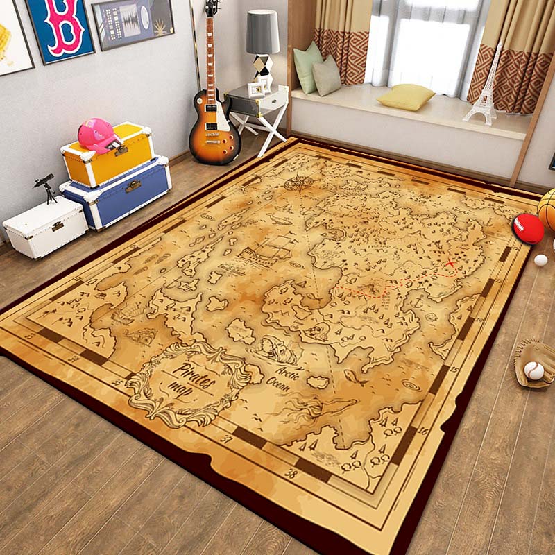 15 Sizes Retro Treasure Map Area Rug Carpet for Living Room Bedroom Children Play Mat Sofa Chair Home Decor Non-slip Floor Mat