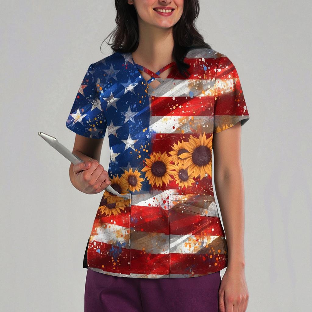 Women's Loose Independence Day Printed Top Short Sleeve T-shirt Pullover
