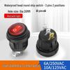 Waterproof Round Boat Rocker Switch with Illuminated Button, 2 Pins, 6A 250V, 20mm Hole