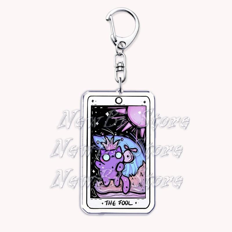 

Cute Tarot Card Graffiti Cat Keychain for Accessories Bag Emperor Death Meow Key Chain Ring Fool The Lovers Keyring Jewelry Gift