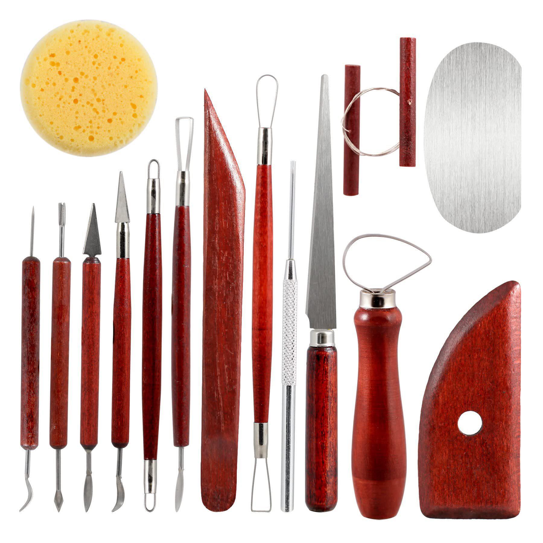 

ApeBest 15-Piece Pottery Set: Clay Sculpting Tools, Knives, Sponge, Storage, Firing Tools, Warranty Included.
