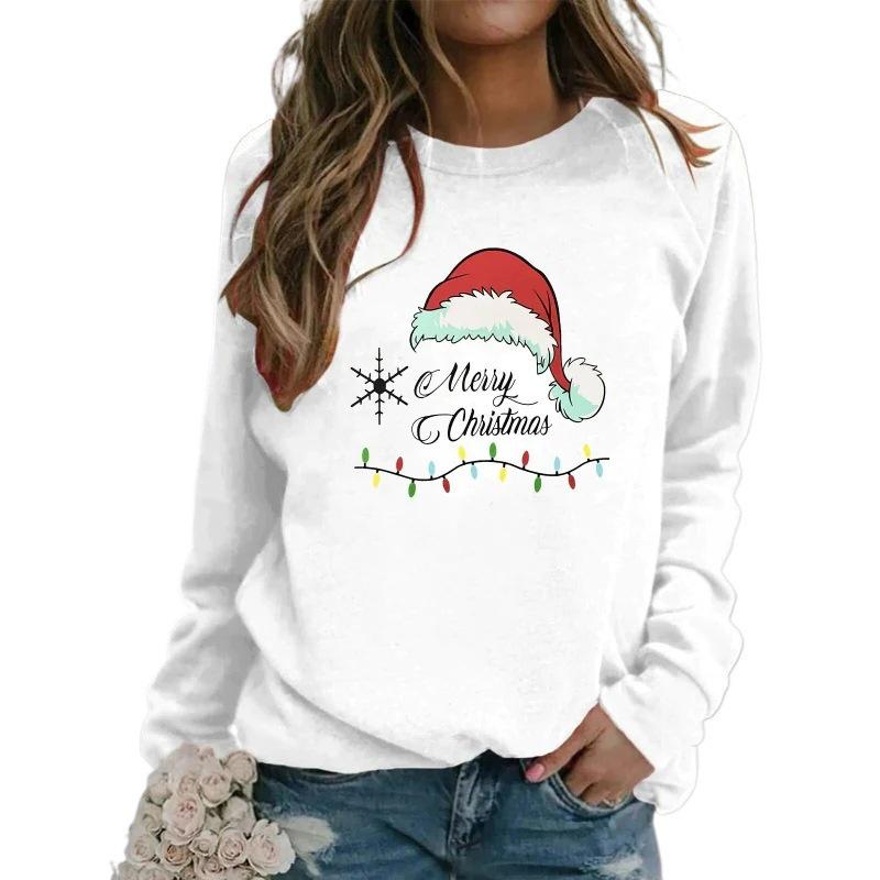 Women's Christmas Pattern Print Long Sleeve Round Neck Hoodie