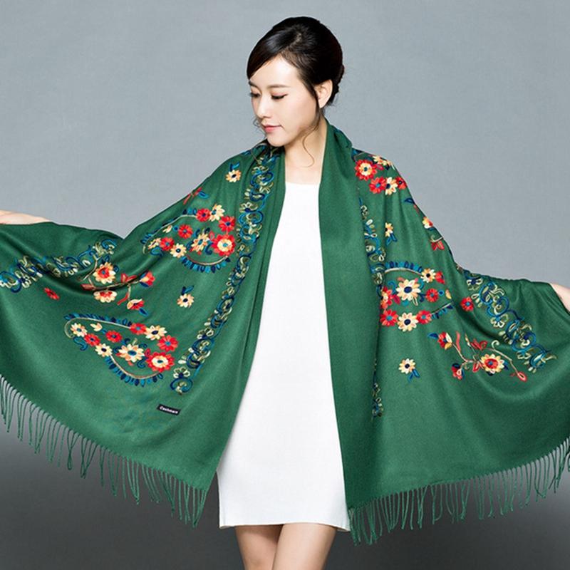 New Arrival Shawl Autumn Winter Scarf Embroider Flower Scarf Shawl Fringed Scarves Women Scarf Designer Bufanda Mujer