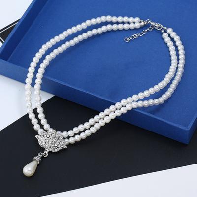 1 takım gelin kolye küpe iki kat sahte inciler takı ayarlanabilir uzun ömürlü damızlık küpe kolye düğün için