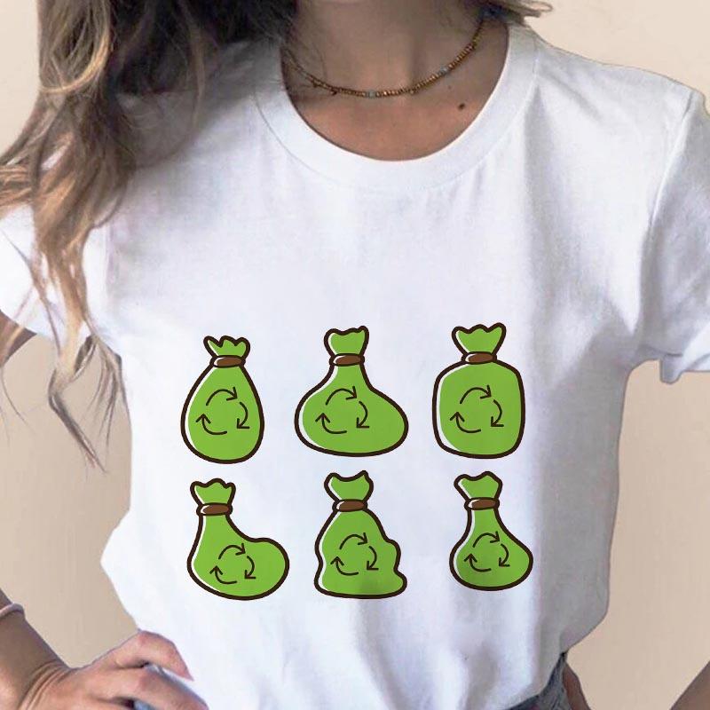 Spring Summer Fashion T-Shirt Cute Garbage Bag Print Lady T-Shirts Top T Shirt Ladies Womens Graphic Female Tee Tops