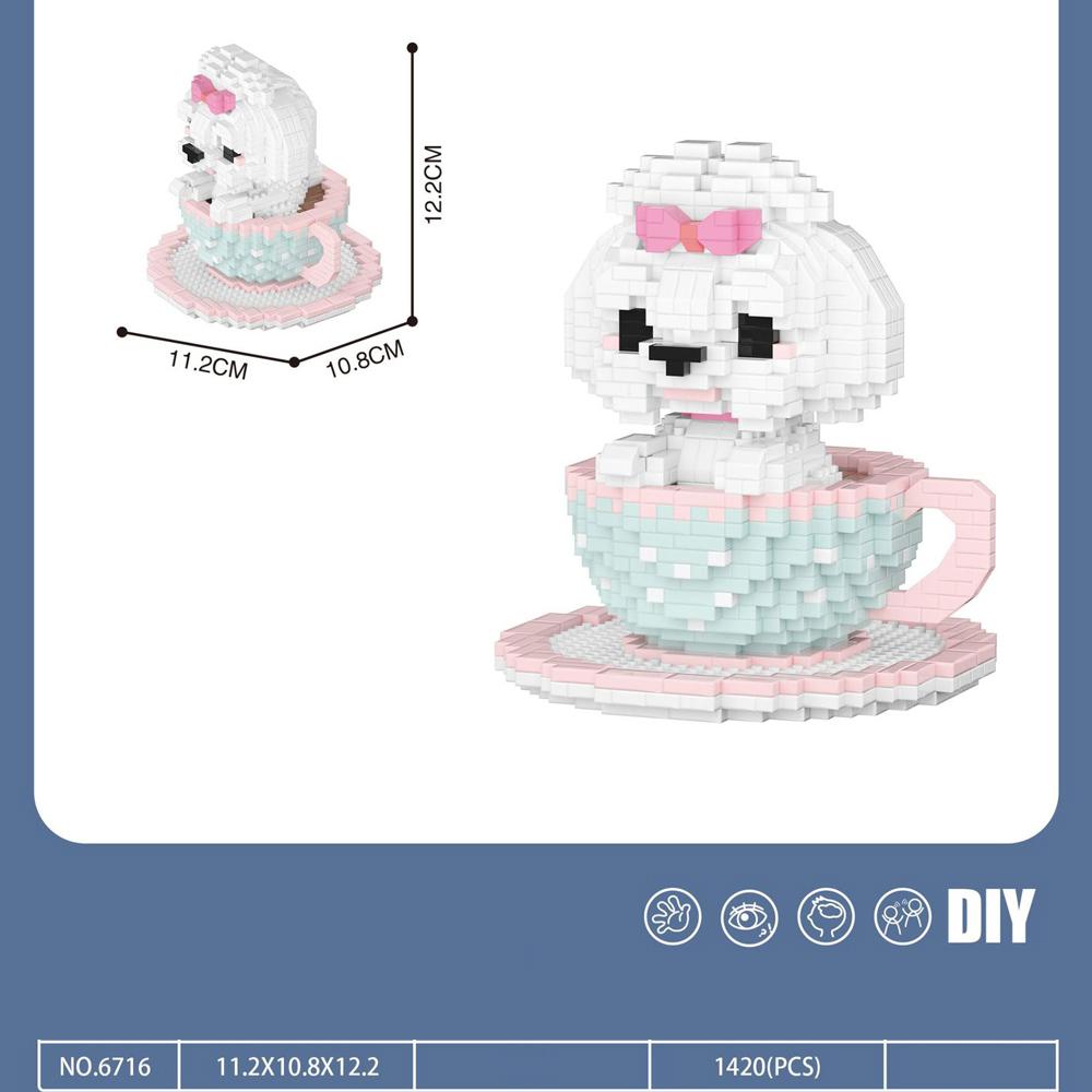 

Cute Animal Tea Cup Dog Micro Diamond Block Tiny Teacup Poodle Shiba Papillon Maltese Schnauzer Bichon Nanobrick Build Brick Plaything