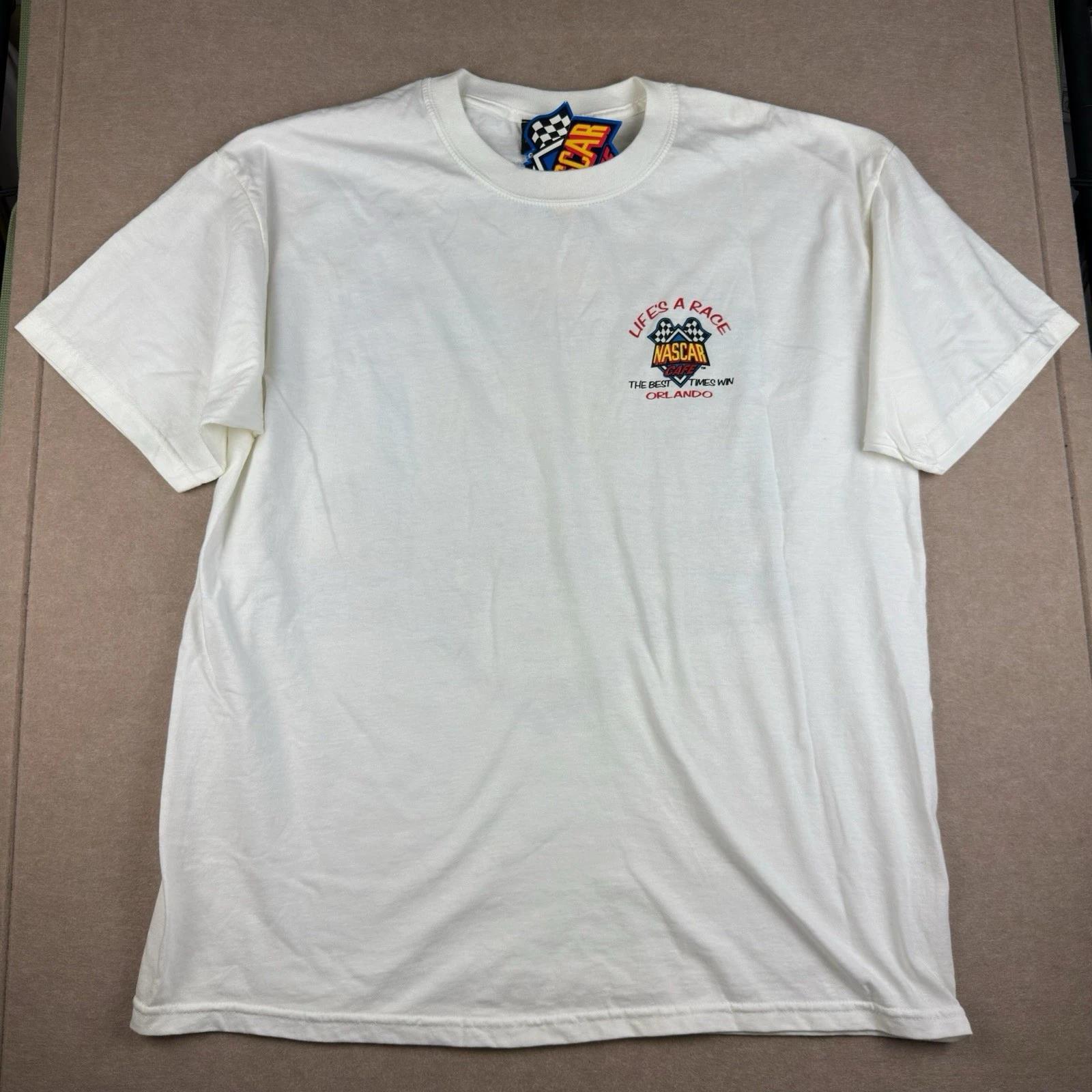 

NASCAR Cafe Shirt Mens XL White Race Cars Orlando Quote Graphic USA Racing Y2K 3XL