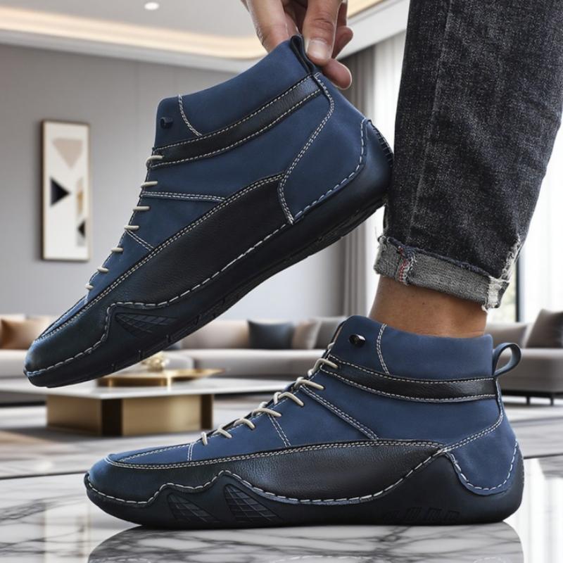 Men's Ankle High Leather Driving Shoes Bold Color Block Comfy Stylish Flat Shoes Ankle Suppor Two Tone High Top Casual Sneakers
