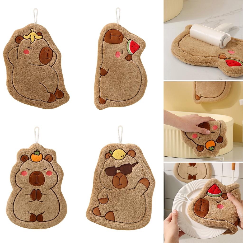 Cute Capybara Patterned Children's Hand Towels Microfiber Absorbent Quick Drying Hanging Washcloths