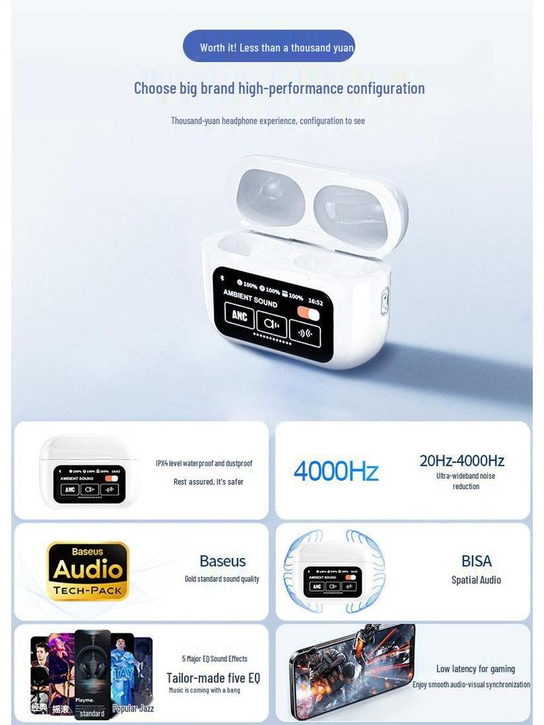 A9 Pro 5th Gen Smart AI Translation Bluetooth Earbuds with Color Screen and Long Battery Life