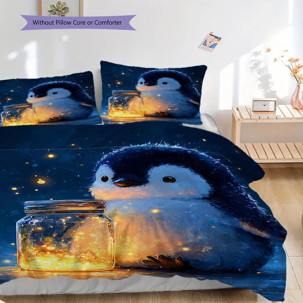 Pinguinmuster Bettwäsche Steppdecke Set Bettbezug Kissenbezug Heimdekoration Geburtstagsgeschenk (1 Bettbezug + 2 Kissenbezüge, ohne Füllung)