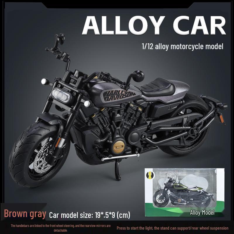 

1:12 Alloy Motorcycle Model with Steering and Light-Up Features – Children s Display Toy серый/коричневый