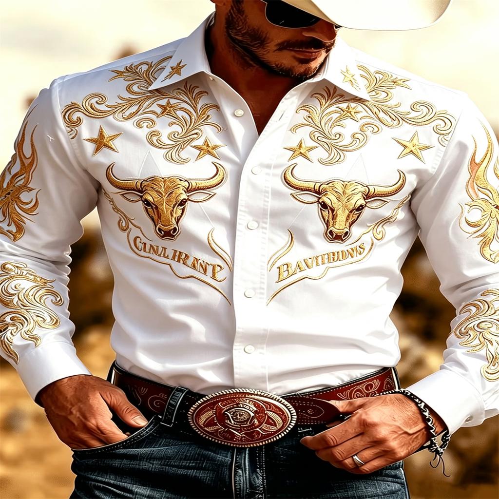 Unisex Shirts Bull Head Star Print Shirt Tops Casual Party Tops Street Retro Men's Women's Long Sleeved Shirt Unisex Clothing Top