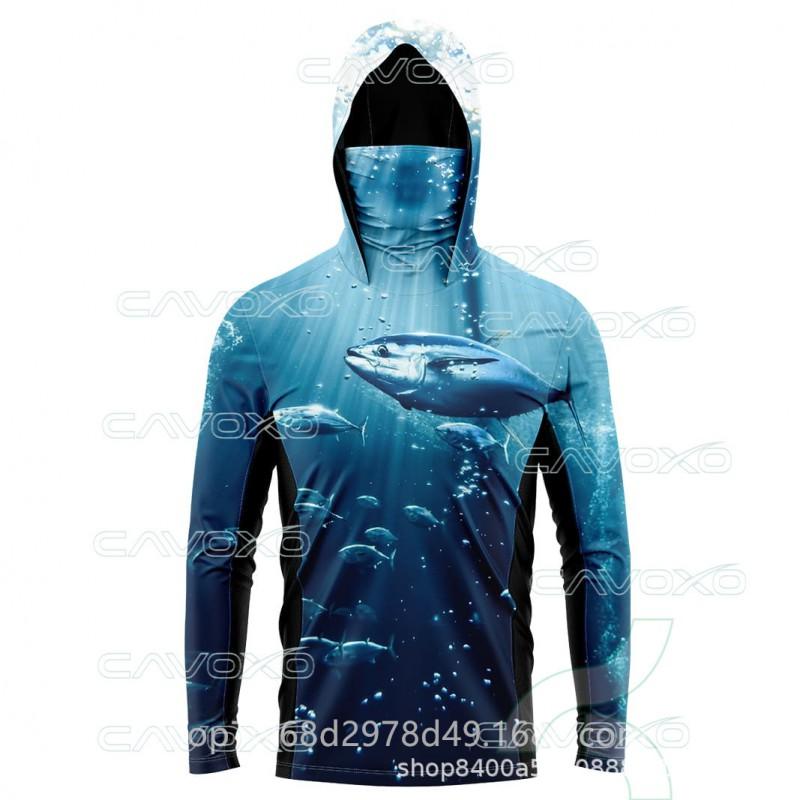 Camicia da Pesca Leggera Asciugatura Rapida Con Cappuccio Copri Viso Fibra di Bambù Protezione UV Manica Lunga Pesca all'Aperto