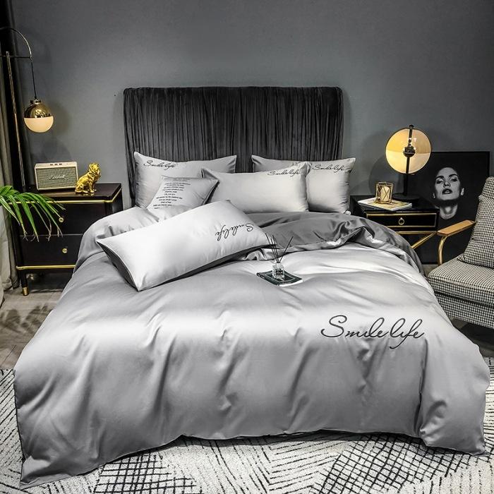 High End Skin Friendly Bedding Set Queen Luxury Embroidery Duvet Cover Set with Flat Sheet Simple Durable King Size Bedding Sets