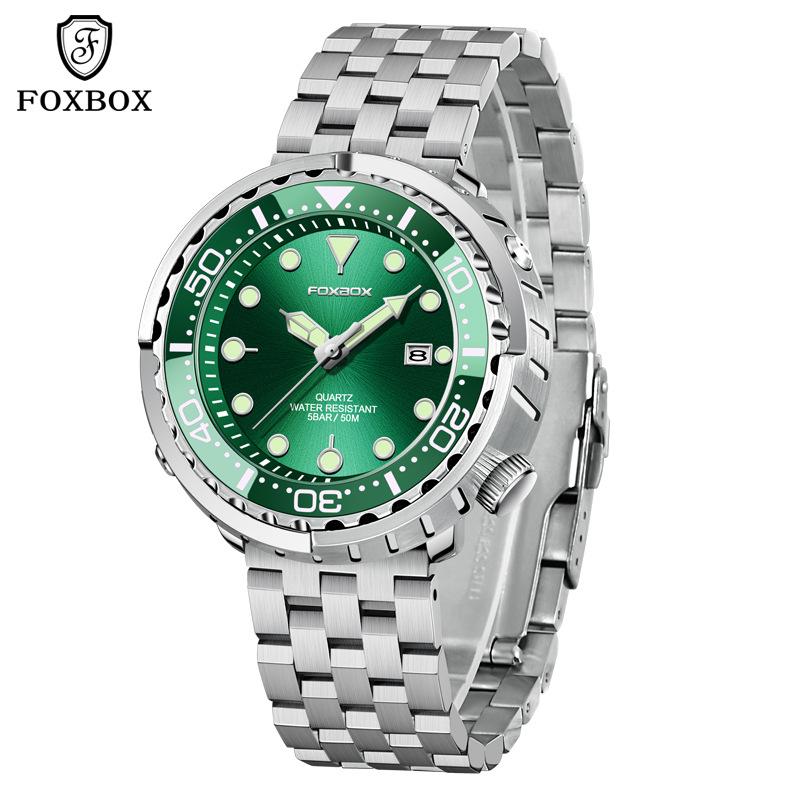 LIGE FOXBOX Herren-Quarzuhr Dreizeiger-Datum Wasserdicht Business-Armbanduhr Schwarzes Edelstahl