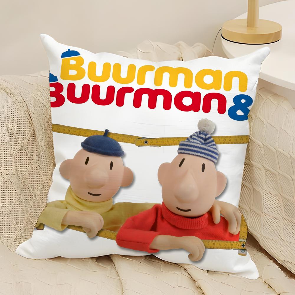 Klassische Reto Cartoon P-Pat & Mat 2 Kissenbezug Natürlicher Leinen Doppelseitiger Druck Sofa Heimdeko Kissenhülle