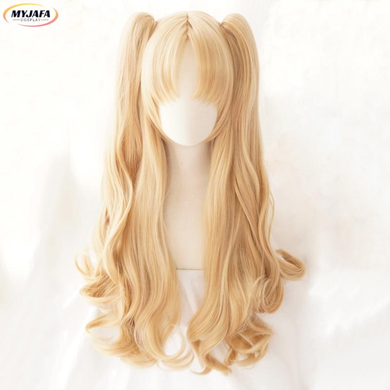 Ereshkigal Cosplay Wig Game Irkalla Ereshkigal Blonde Curly Ponytails Heat Resistant Synthetic Hair Halloween Wigs + Wig Cap