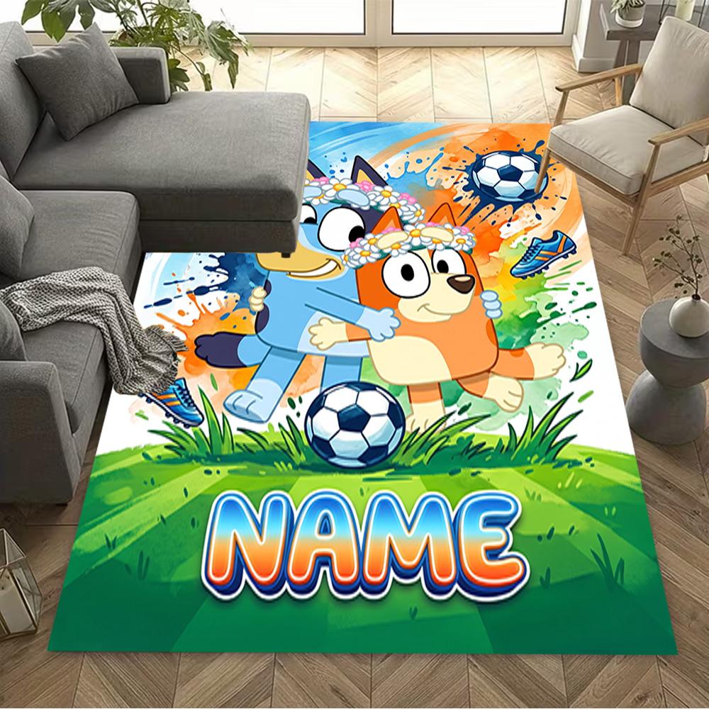 Bluey's Soccer Adventure Customizable Name Carpet Design for Hallway Game Room Entryway Bedrooms Antislip Carpet Decorate Offices Gift for Festivals