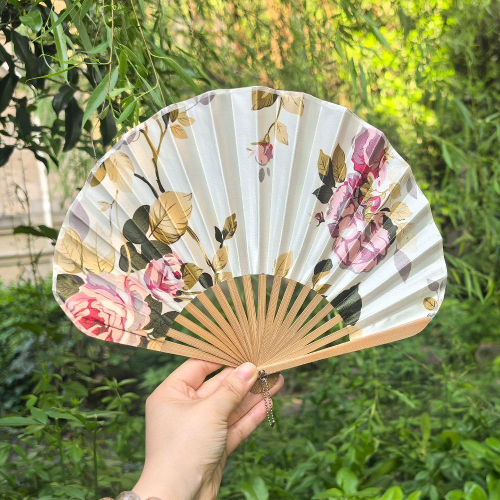 Flower Pattern Japanese Shell Folding Fan Shell Shape Chinese Style Fan Dance Fan  Home Decoration