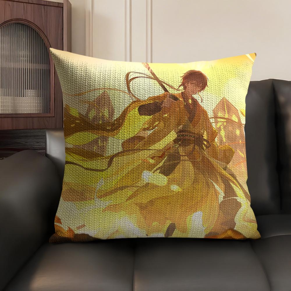 Zhongli Genshin Impact Cushion Cover Natural Linen Organic Fabric DoubleSided Printing Sofa Home Decor Gift Pillow Case