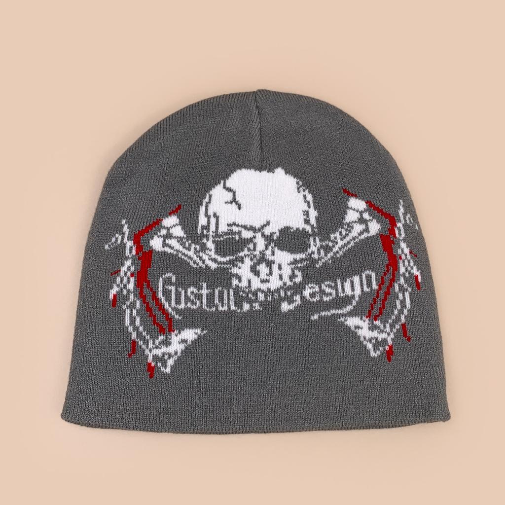 Autumn and Winter Dark Wind Skull Flame Jacquard Knitted Hat Men and Women Warm Personality Retro Street Pullover Hat