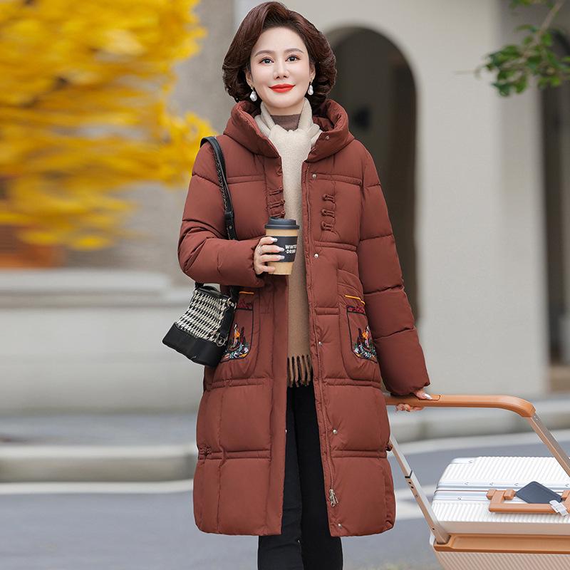 

Mom s Winter Mid-Length Thick Cotton Coat for Mid-Aged and Elderly Women 2XL (105-120 jin) оранжевый