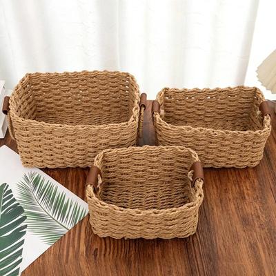 1Pcs Woven Storage Basket, Paper Rope Storage Basket With Handle Small Woven Basket For Organising Decorated Gift Basket