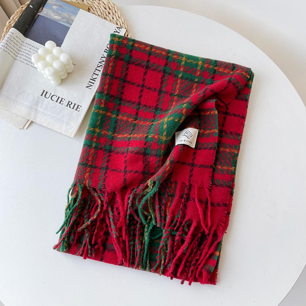 Circle yarn plaid shawl women's winter high-end atmosphere red scarf three christmas scarf shawl