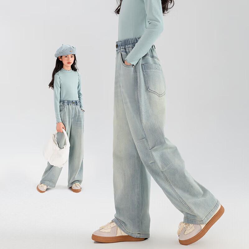 TaoDing Girls 2025 Light Wash Vintage Straight-Leg Jeans 160