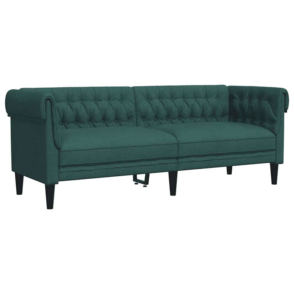 Chesterfield Sofa 3 Seater Dark Green Fabric