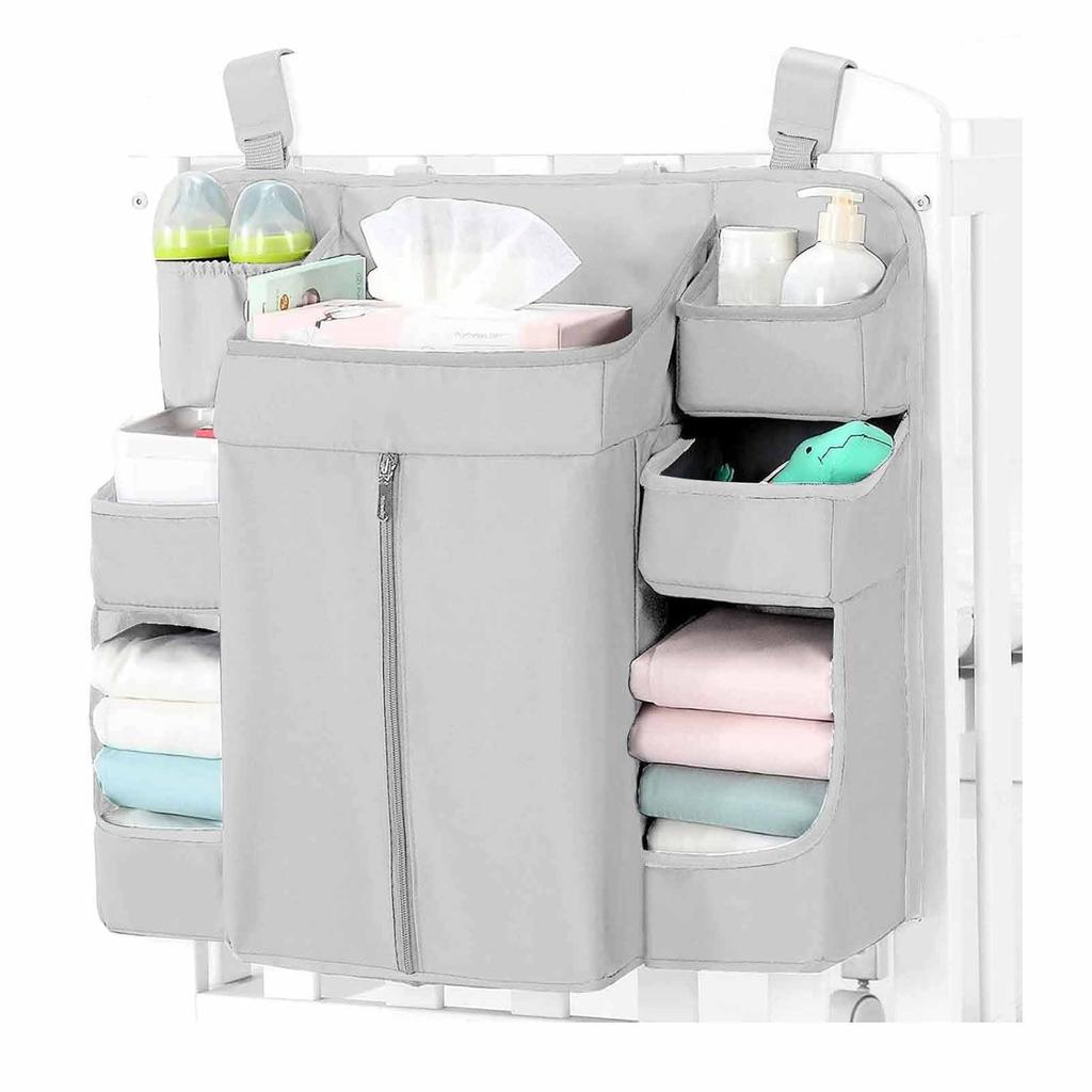 Modern Baby Bed Storage Bag Multiple Pocket Design Adjustable Straps Soft Fabric Organizers A2UB
