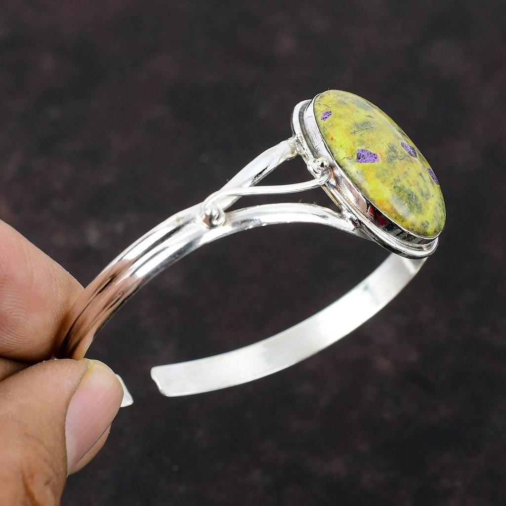 Stichtite Gemstone Cuff Bracelet 925 Sterling Silver Bangle Adjustable Cuff Bracelet Designer Bangle Handmade Stichtite Jewelry Gift For Her