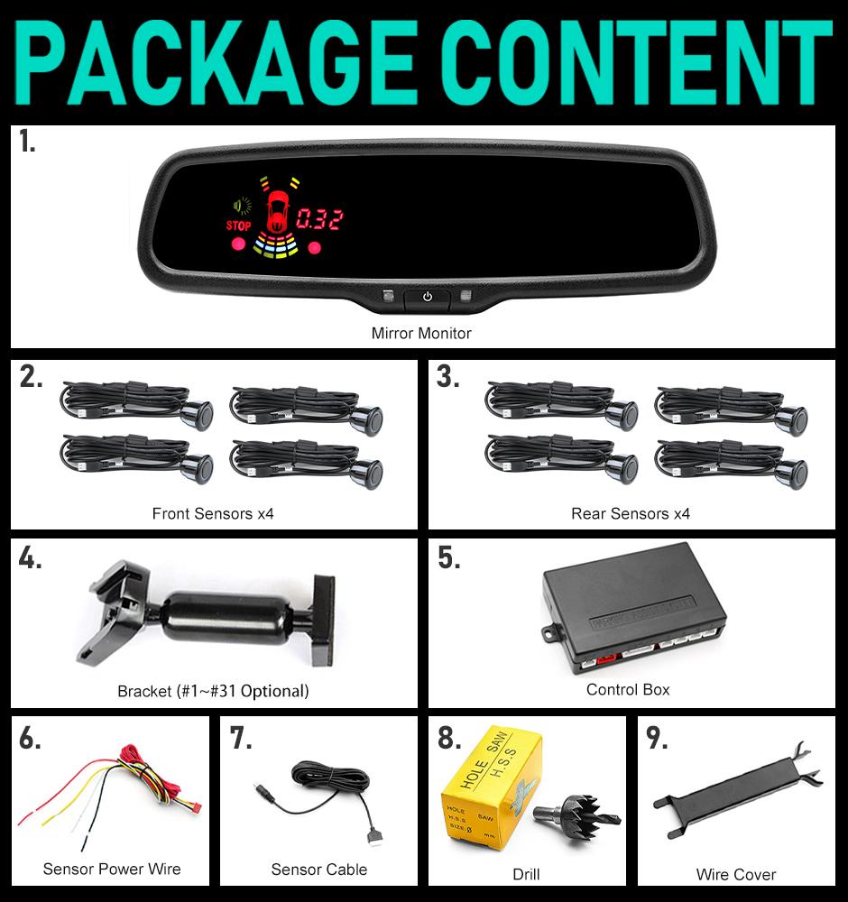Elektronické protiodleskové automaticky stmívací vnitřní zpětné zrcátko do auta Parkovací monitor Přední Zadní Radarový senzor S originálním držákem