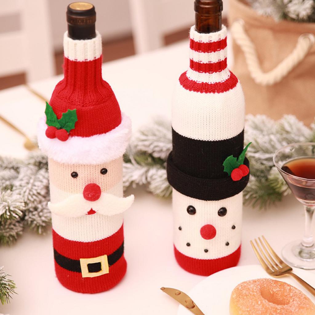 Christmas Knitted Wine Bottle Cover Home Party Table Decorations Snowman