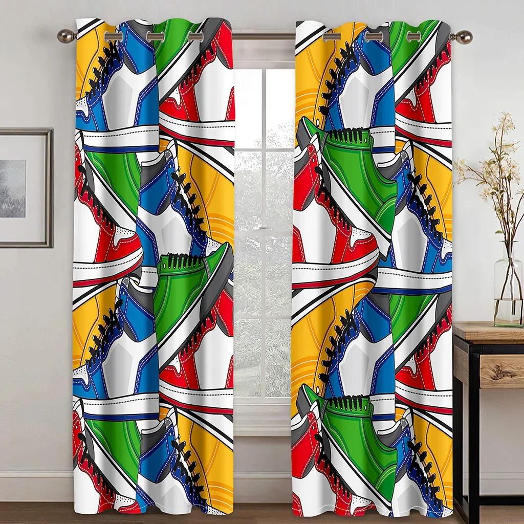 Tende da finestra per camera da letto con graffiti, scarpe da ginnastica, per adolescenti, per soggiorno, stampate, in tessuto, 2 pannelli