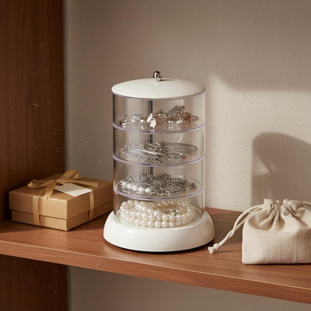 Multi-Layer Jewelry Storage Box Rotatable Rotating Jewelry Box Hair Accessory Holder Space-Saving Tiered Acrylic Organizer