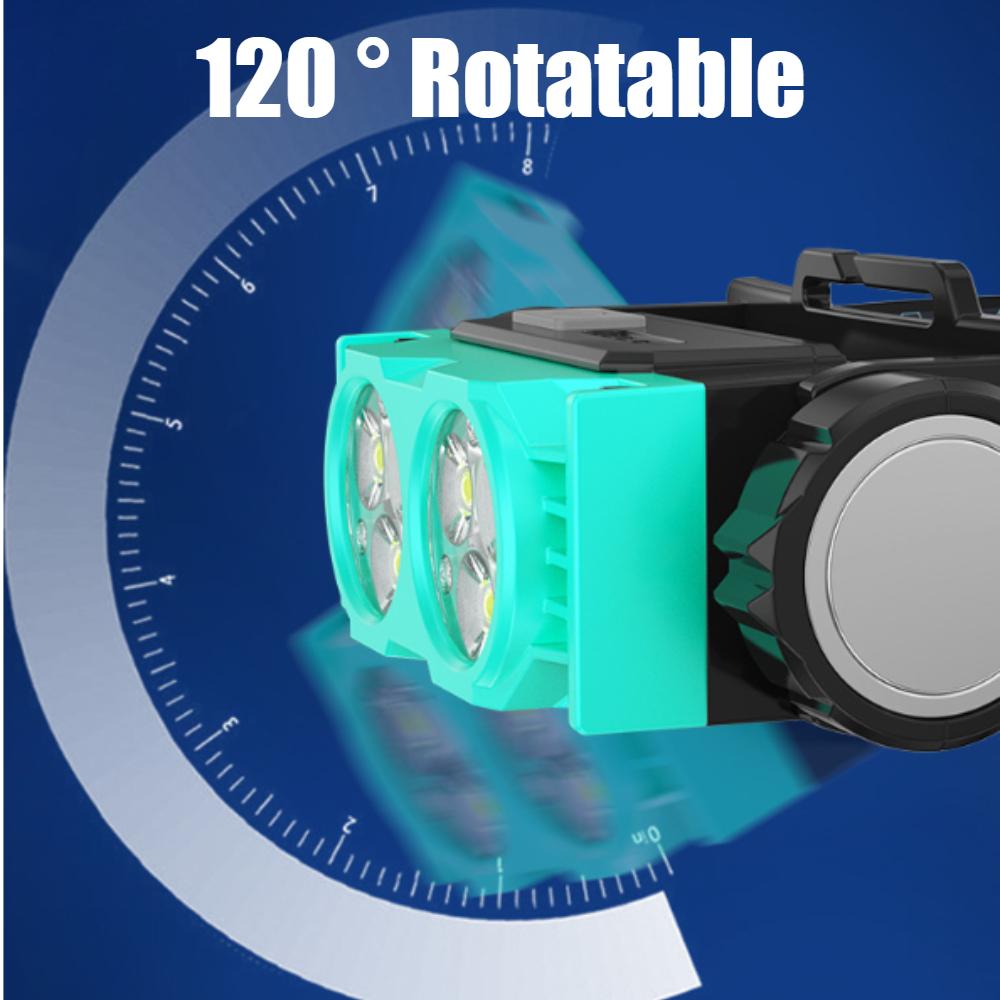 Rechargeable LED Headlamp Super Bright 6 Core 109g Lightweight Hands Free for Outdoor Fishing Camping Mining Long Running Time