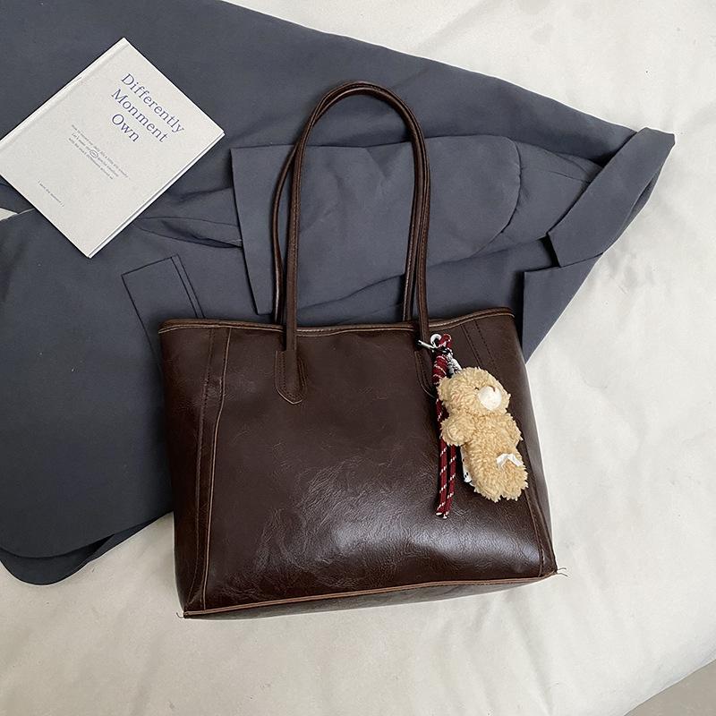 Large Capacity Minimalist Tote Bag for Women Soft Faux Leather Shoulder Handbag