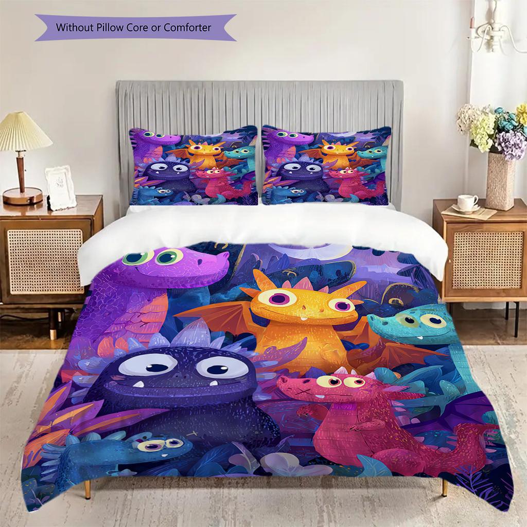Dinosaur Pattern Bedding Quilt Set Quilt Cover Pillowcase Home Decoration Birthday Gift (1 * Duvet Cover + 2 * Pillowcase, Without Core)