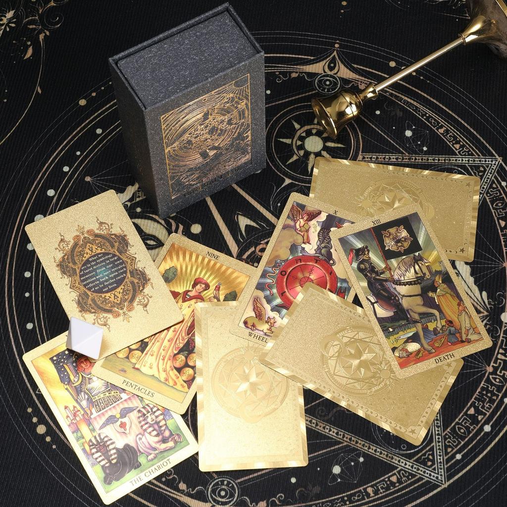 Golden Card Back Gold Foil Tarot Hot Stamping PVC Waterproof and Wear-resistant Board Game Card Divination Gift Set Luxury