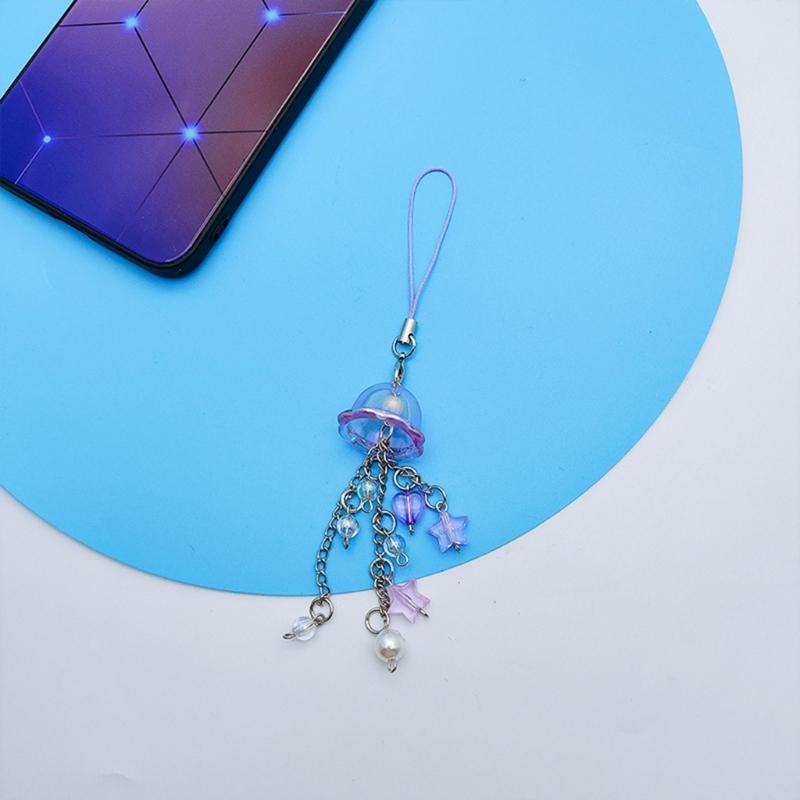 Cute Bead Pendant Phone Chain Y2K Style Fashion Purple Fringe Heart Star Bead Phone Lanyard for Girls Women Backpack