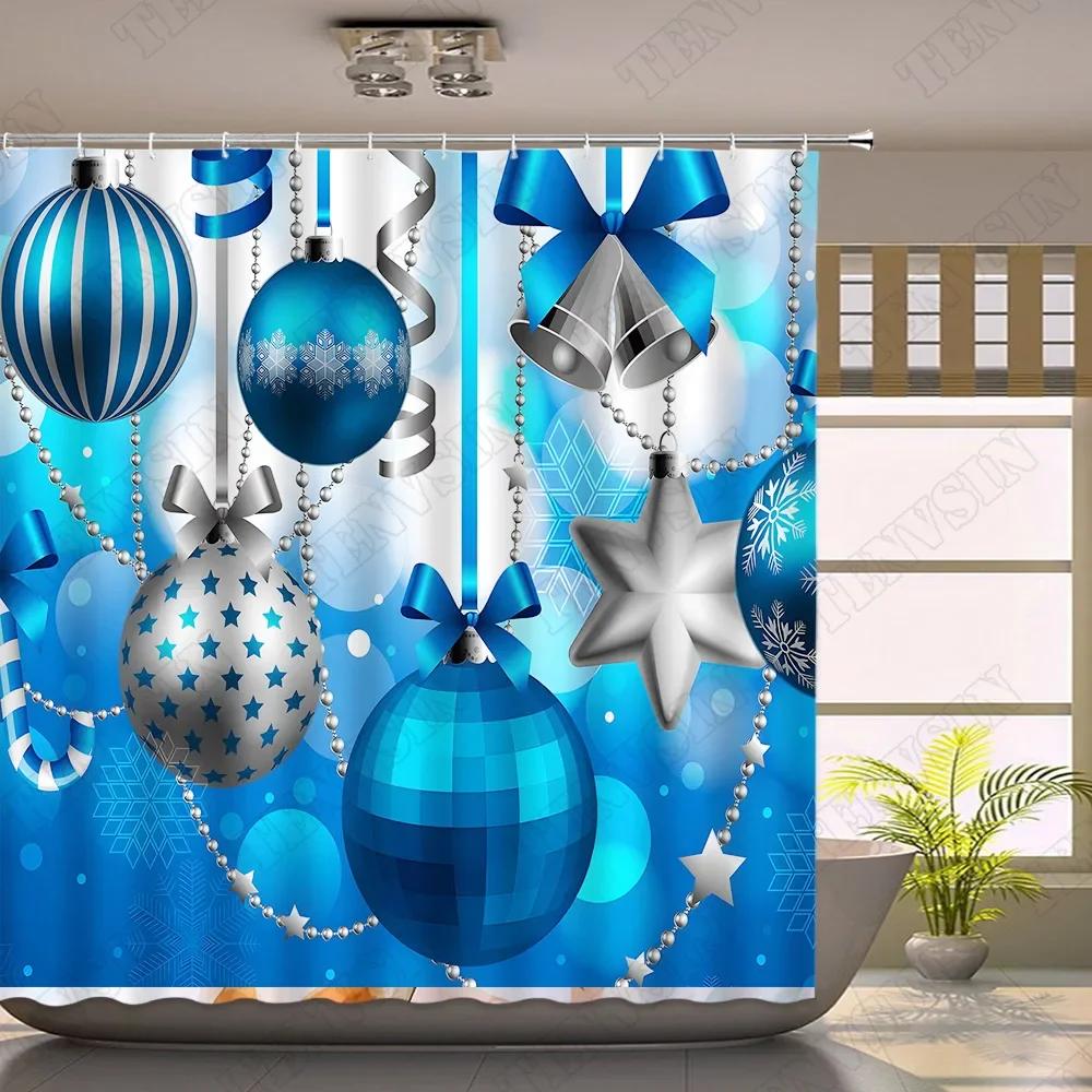 Weihnachtskugel Kiefer Duschvorhangsets Vintage Roter Truck Weihnachten Schneemann Winter Neujahrsgeschenk Badezimmerdeko Badvorhänge