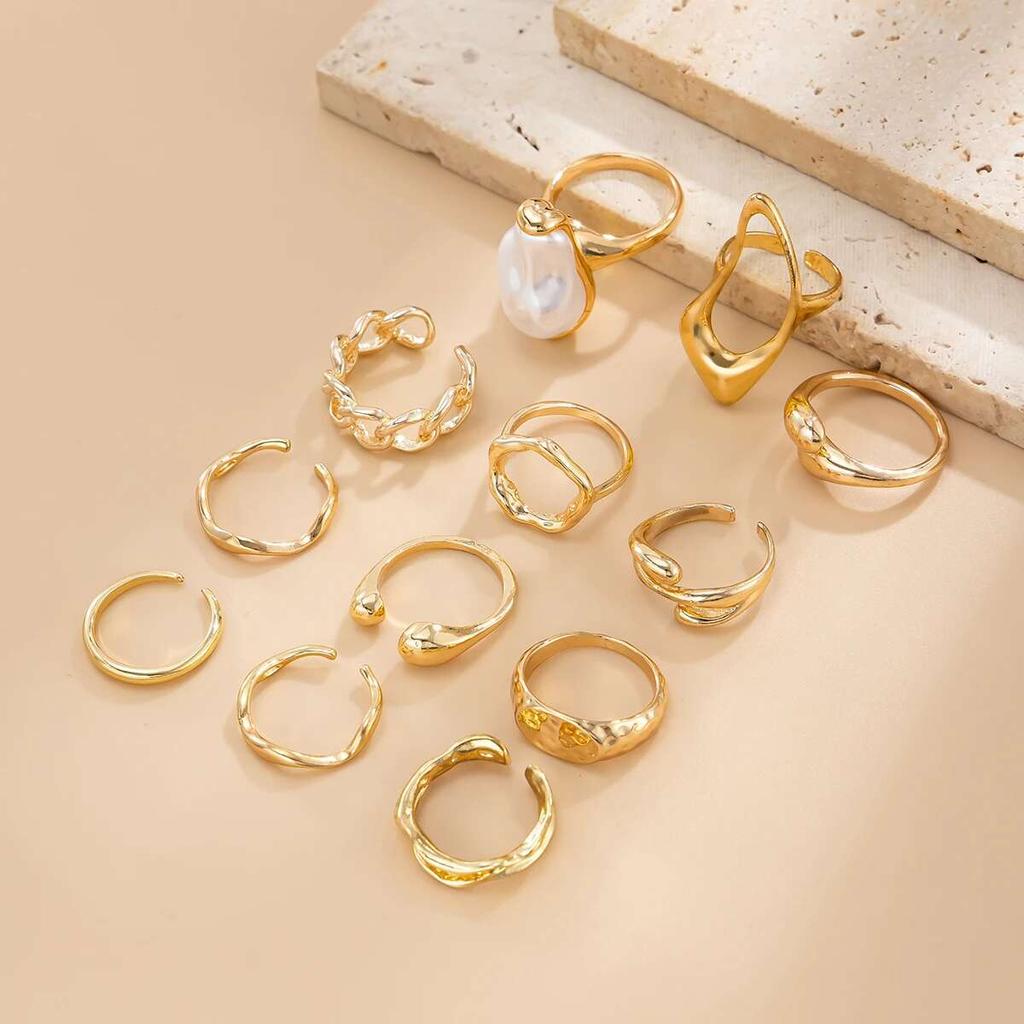 PuRui Vintage Multi piece Set Creative Unique Disign Imitation Zircon Open Rings Kncukle for Women Summer Festival Zircon Gift