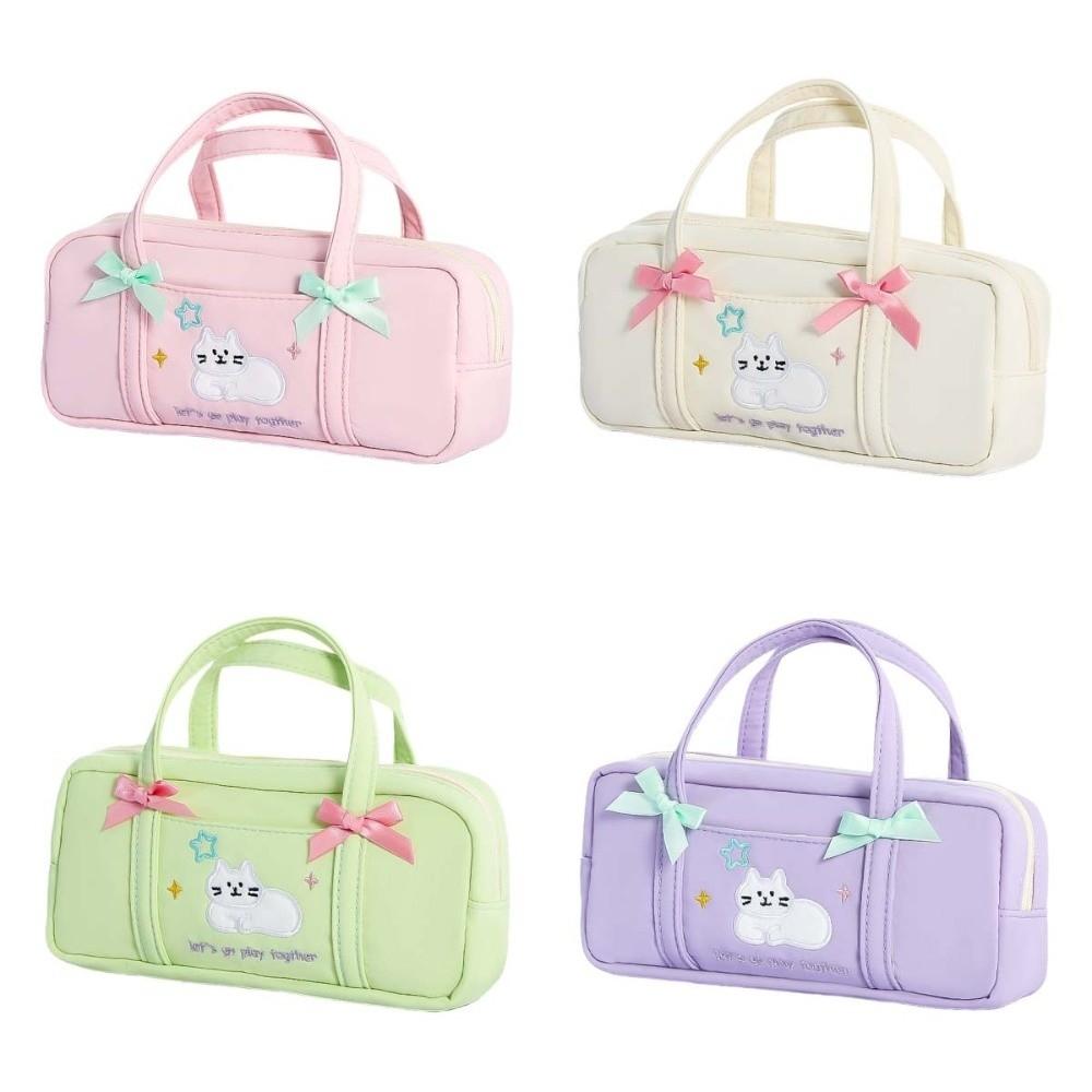 Large Capacity Korean Stationery Bag Embroidery Cat Pen Storage Bag School Office
